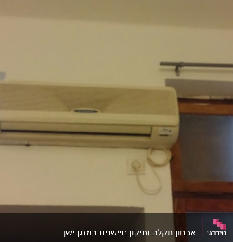 מזגן מותקן על קיר מעל חלון